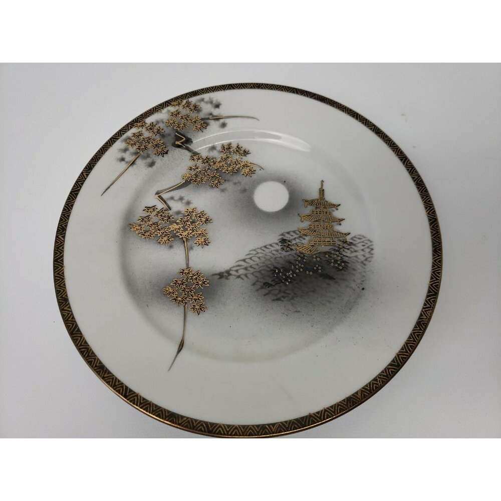 KUTANI Hand Painted China Bread Butter Plate Pagoda and Moon Pattern